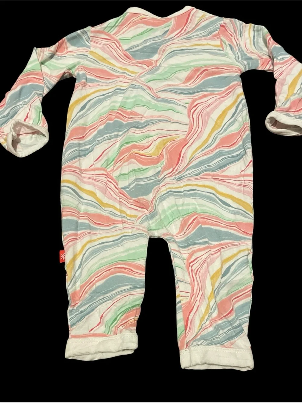 Magnetic Me Pastel Marble-Print Footie in Coral, Mint, Yellow & Blue VGUC